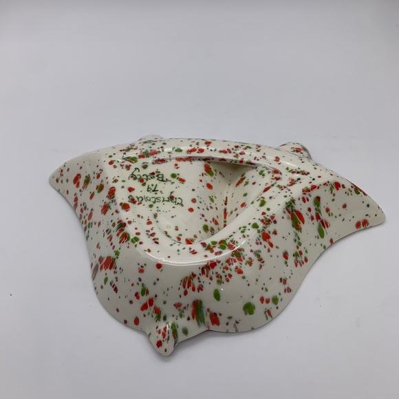 Vintage Spatter White Handmade Ceramic Christmas Bells Candy Nut Or Trinket Dish - Picture 10 of 14